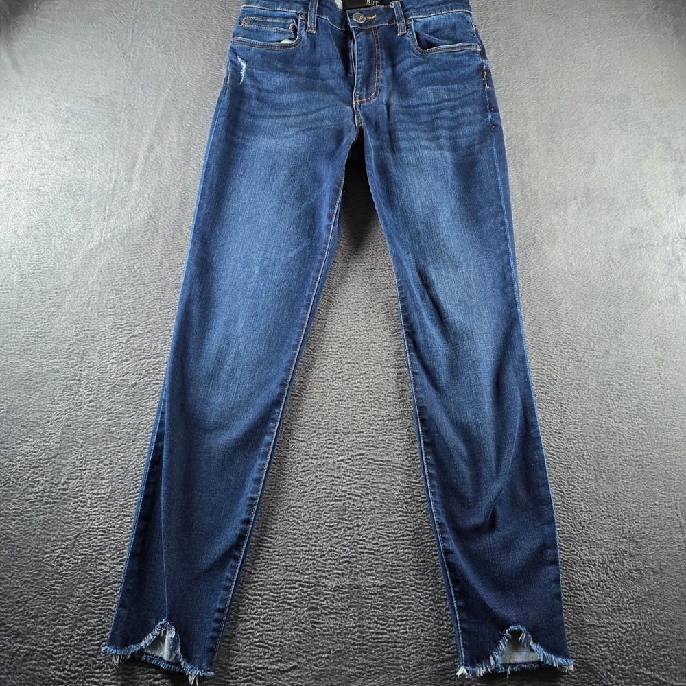 KUT from the Kloth Donna High Rise Ankle Skinny Jeans Dark Wash Raw Hem Size 4